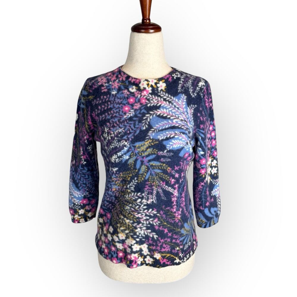Talbots Cashmere Floral Sweater Pullover 3/4 Sleeves Size Large (Runs Small)